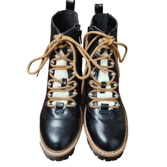 A New Day Women's Faux Leather Fur Ankle Hiking Boots Block Heel Memory Foam - Picture 2 of 10